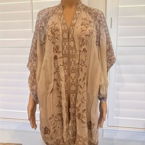 Like New Johnny Was Embroidered Kimono Cardigan Cream/Browns Large